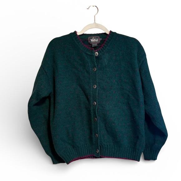Vintage Woolrich Wool Blend Cardigan Sweater Buttons Large Green - Picture 2 of 10